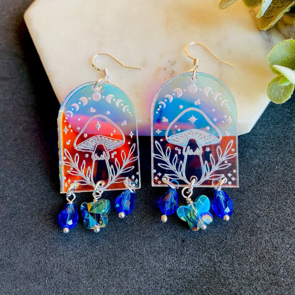 Mushroom Earrings Iridescent Shroom Earrings Funky Jewelry